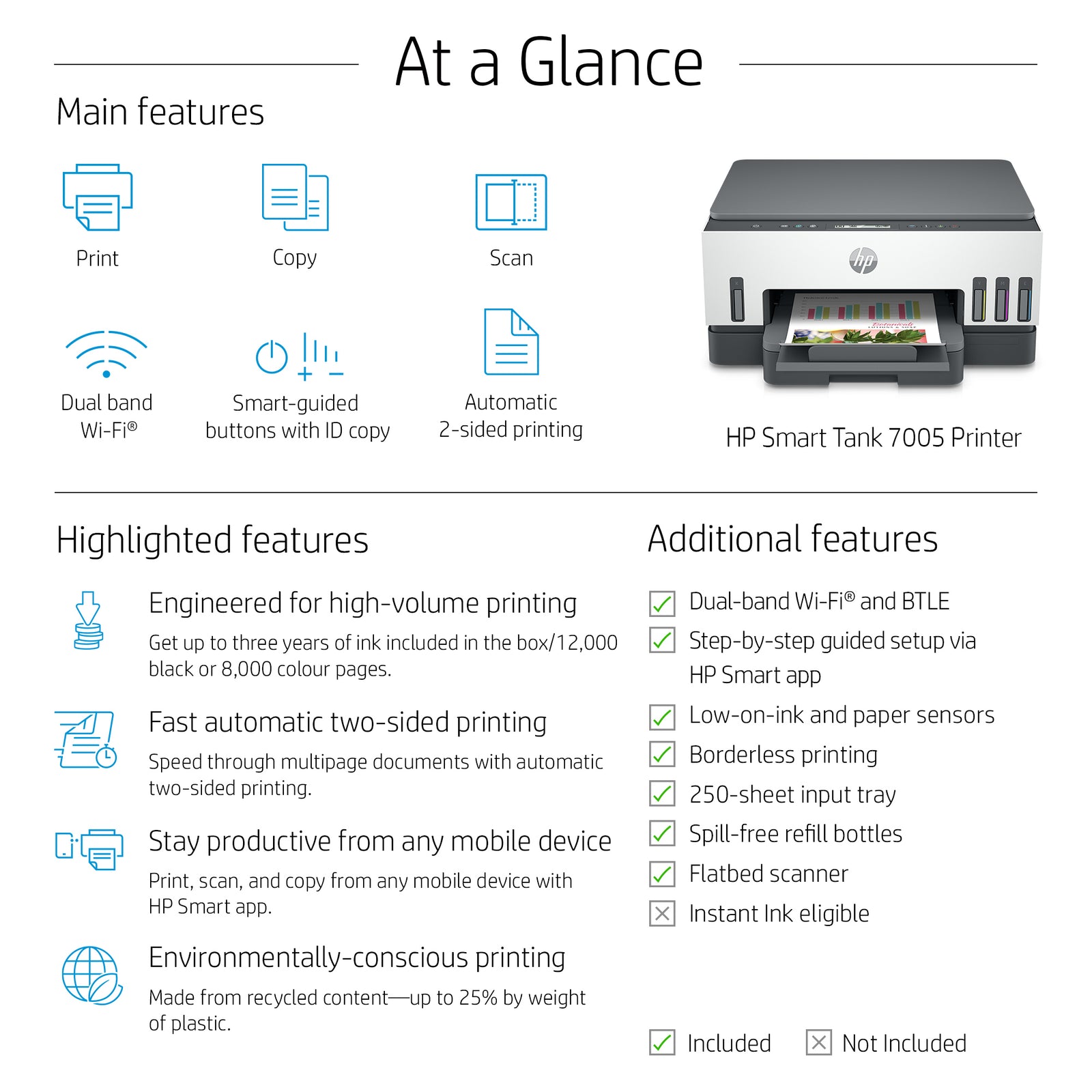 HP Smart Tank 7005 All-in-One Drucker mit 3 Jahren Tinte