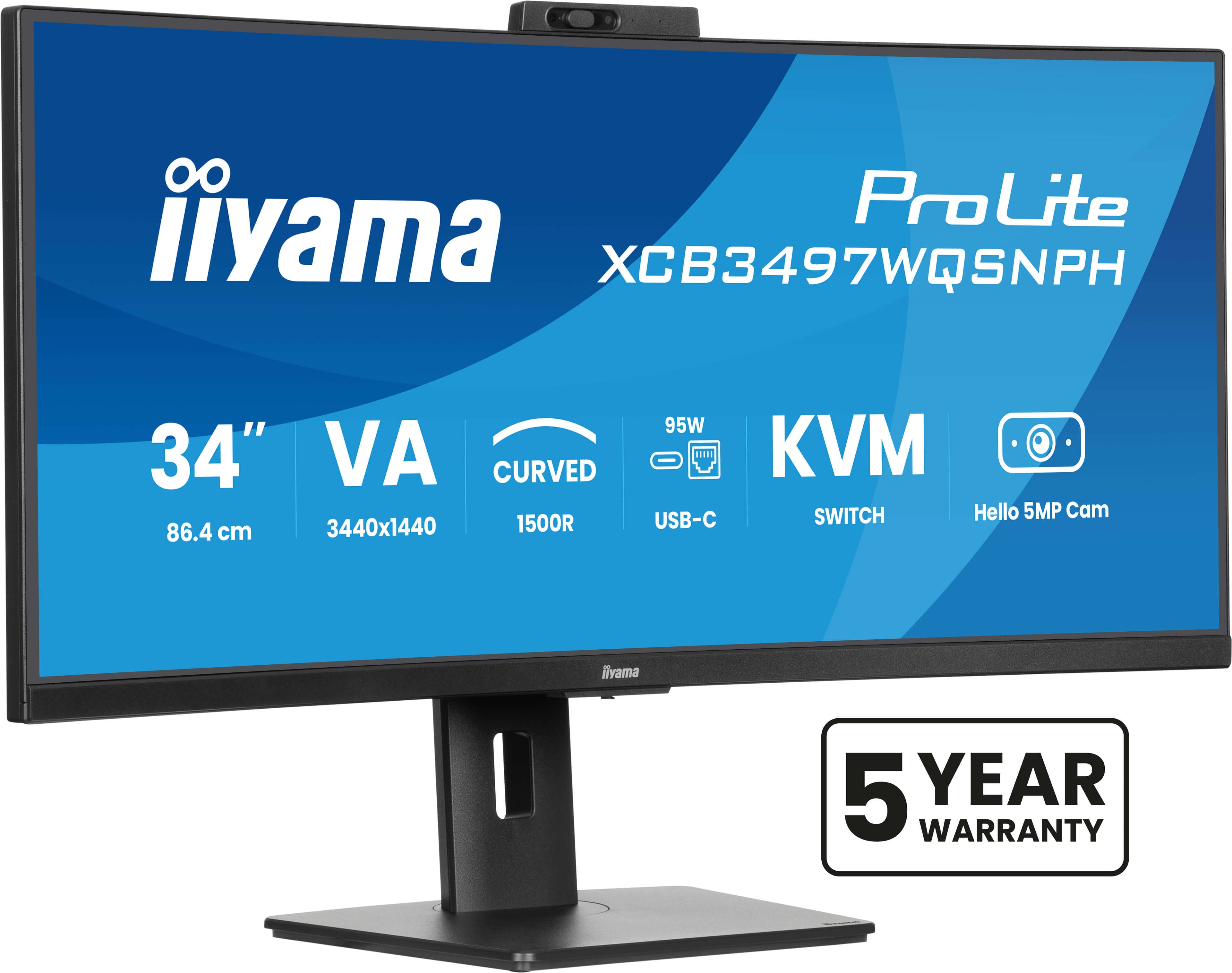 ProLite 34 inch Curved - UltraWide Quad HD VA LED Monitor - 3440x1440 - USB-C Dock - KVM Switch - Windows Hello Cam - HAS / RJ45