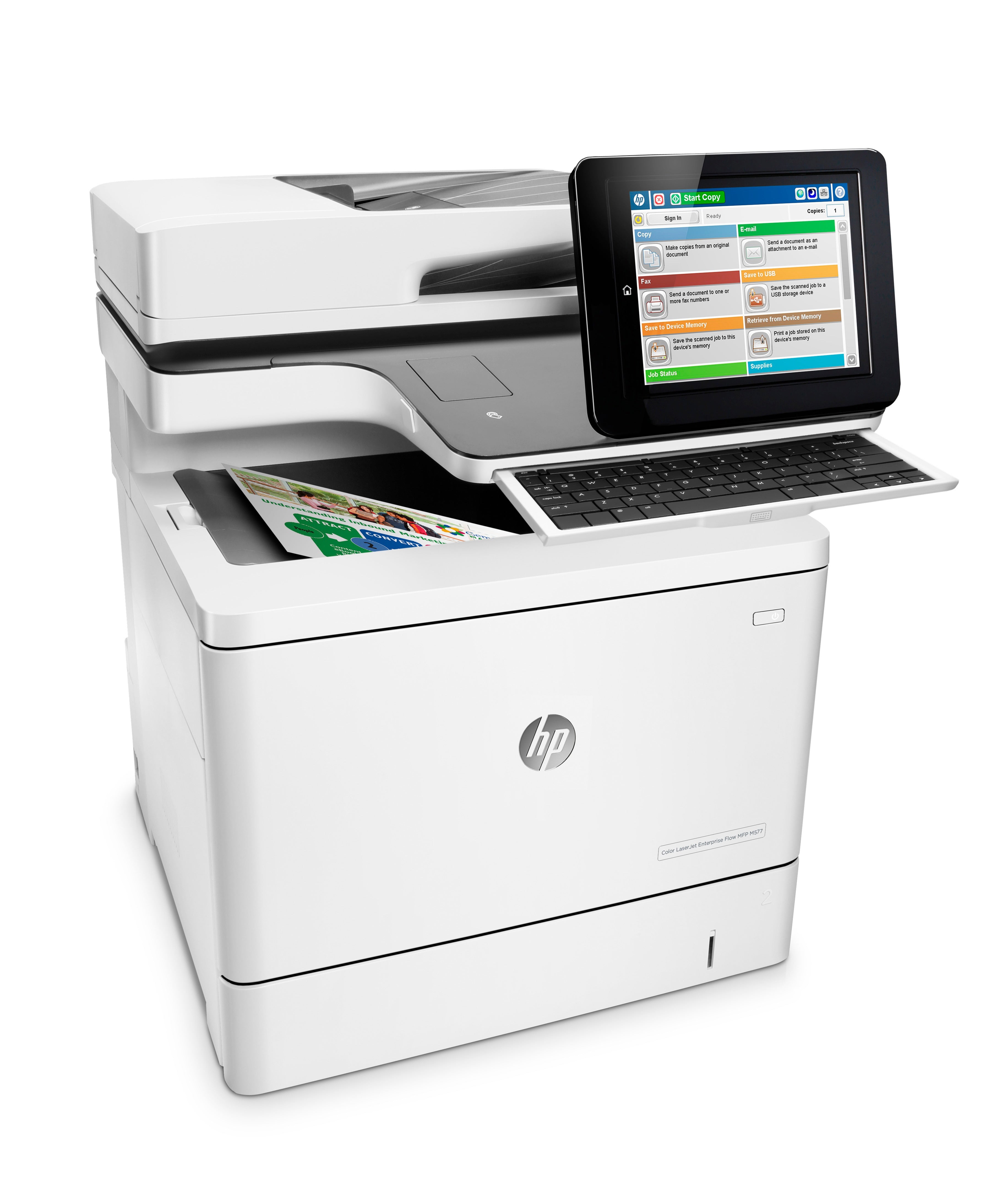 HP Color LaserJet Enterprise Flow MFP M577c, Farbe, Drucker für Unternehmen, Drucken, Kopieren, Scannen, Faxen, Eingabe für 100 Blatt; Drucken über den USB-Anschluss an der Vorderseite; Scannen an E-Mail/PDF; Duplexdruck B5L54A#B19