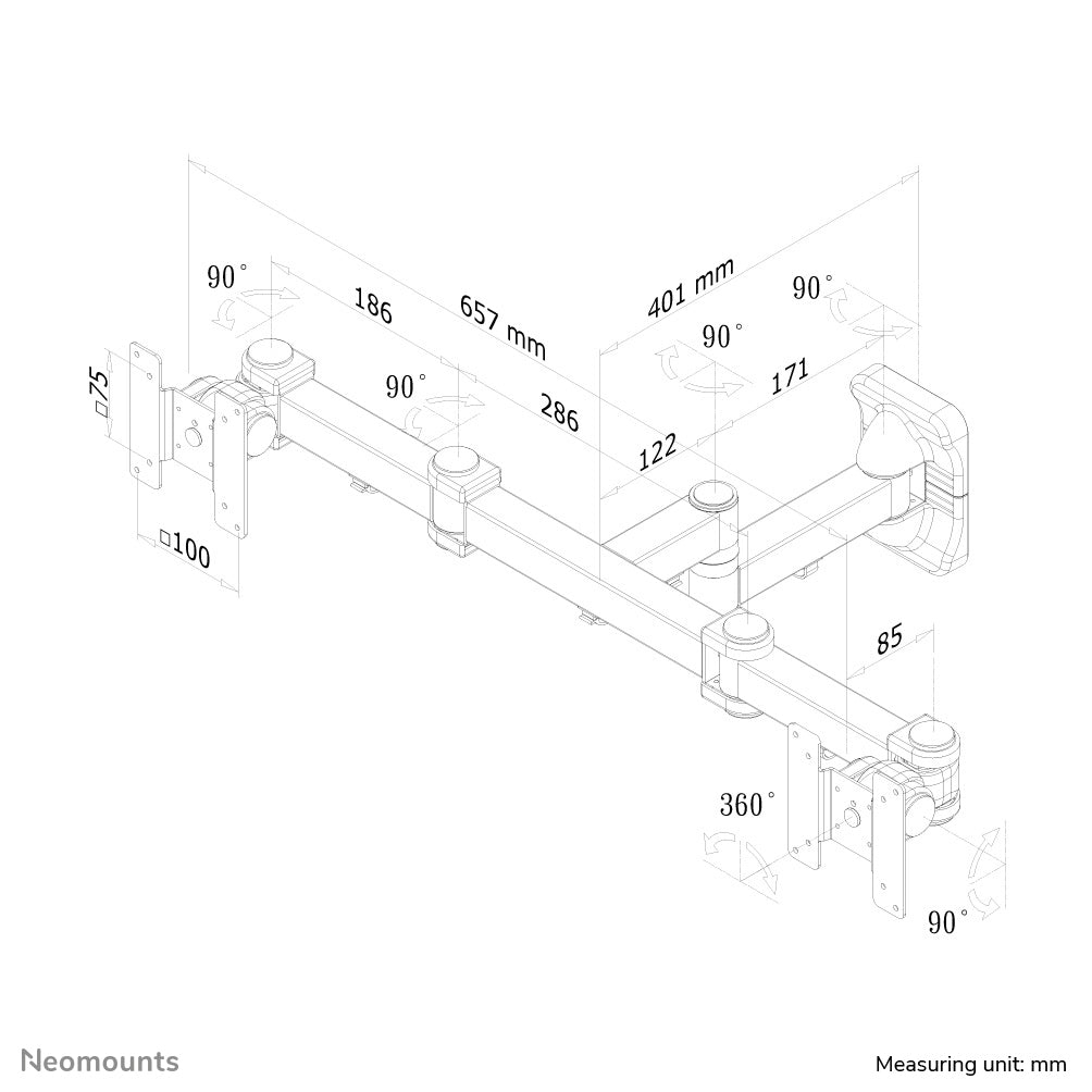 Neomounts FPMA-W960D Doppel Monitor-/TV-Wandhalterung 10-27" - volle Bewegung FPMA-W960D