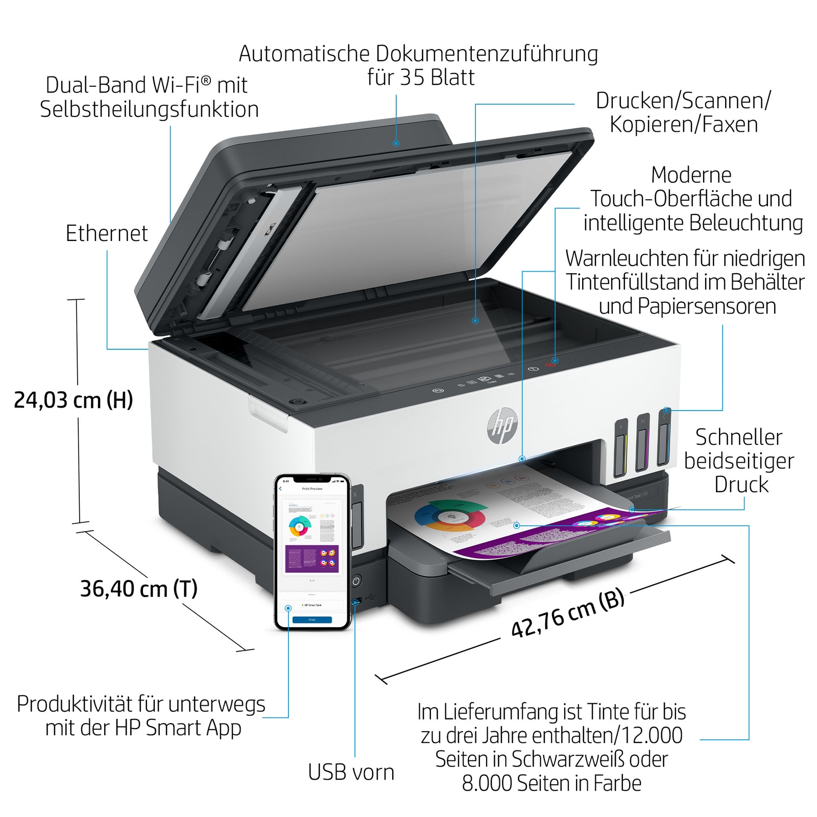 HP Smart Tank 7605 All-in-One Drucker - Drahtlos, Duplex, Farbe