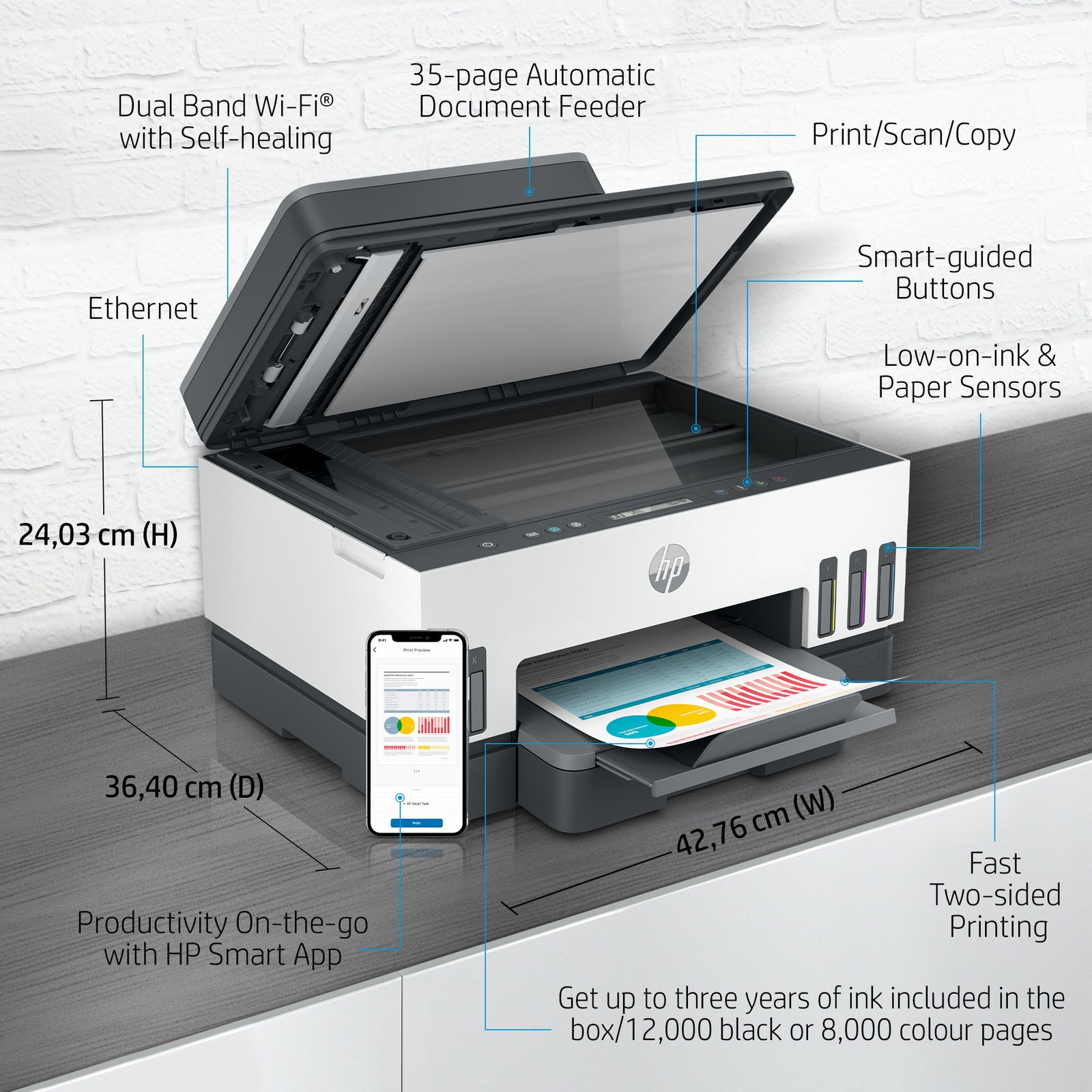 HP Smart Tank 7305 All-in-One Drucker mit kabelloser Konnektivität