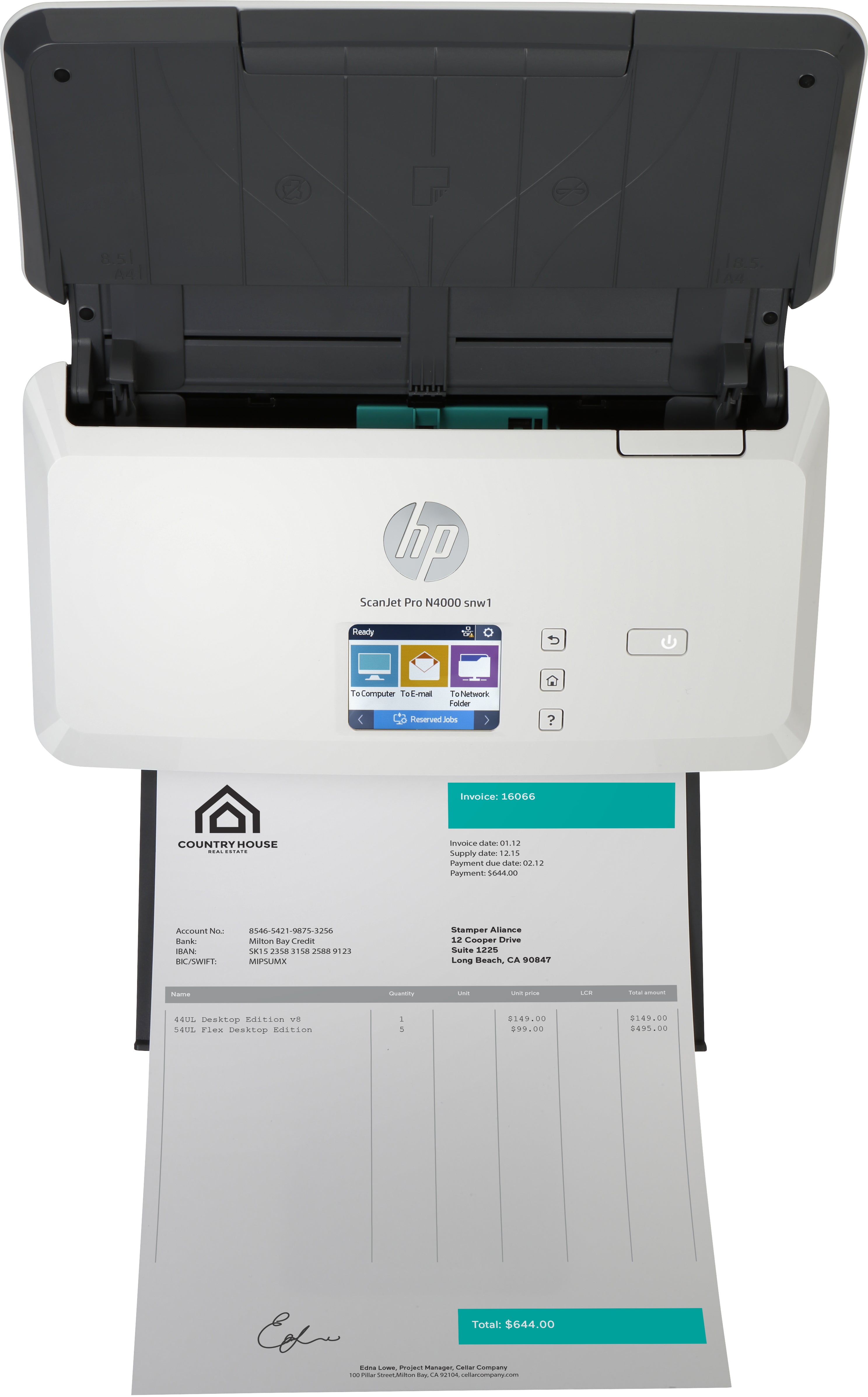 HP Scanjet Pro N4000 snw1 Sheet-feed Scanner Scanner mit Vorlageneinzug 600 x 600 DPI A4 Schwarz, Weiß 6FW08A#B19