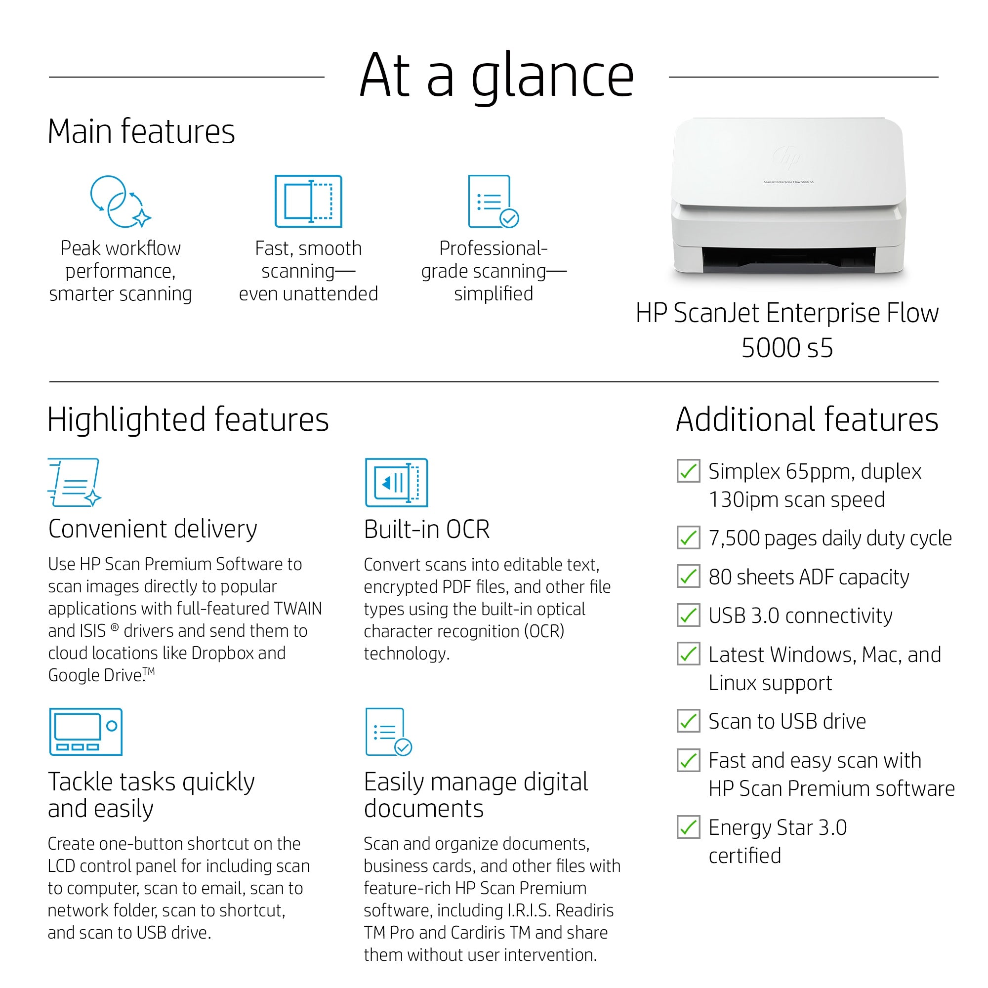HP Scanjet Enterprise Flow 5000 s5 Sheet-fed scanner 600 x 600 DPI A4 White 6FW09A#B19