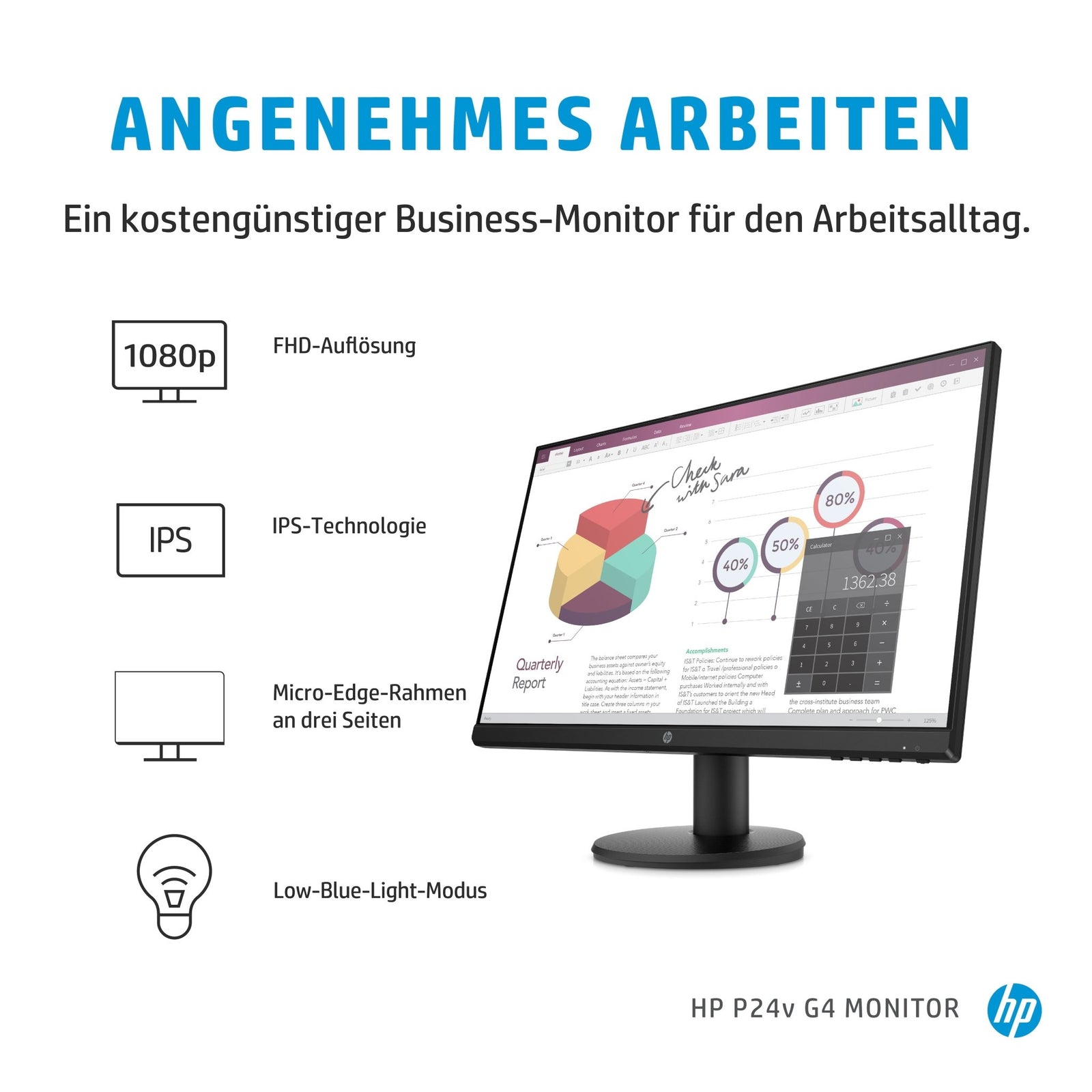 HP P24v G4 Computermonitor 60,5 cm (23.8") 1920 x 1080 Pixel Full HD Schwarz 9TT78AABB - Compridis