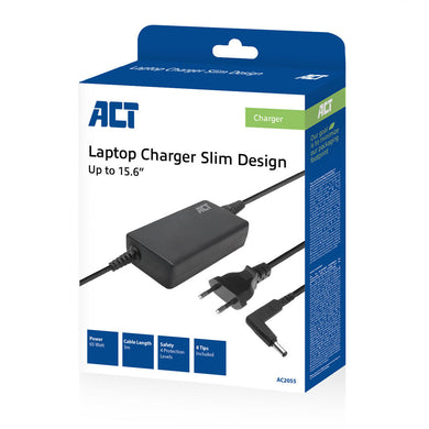 ACT Kompaktes Notebook-Ladegerät 65W (für Notebooks bis zu 15,6 Zoll) AC2055