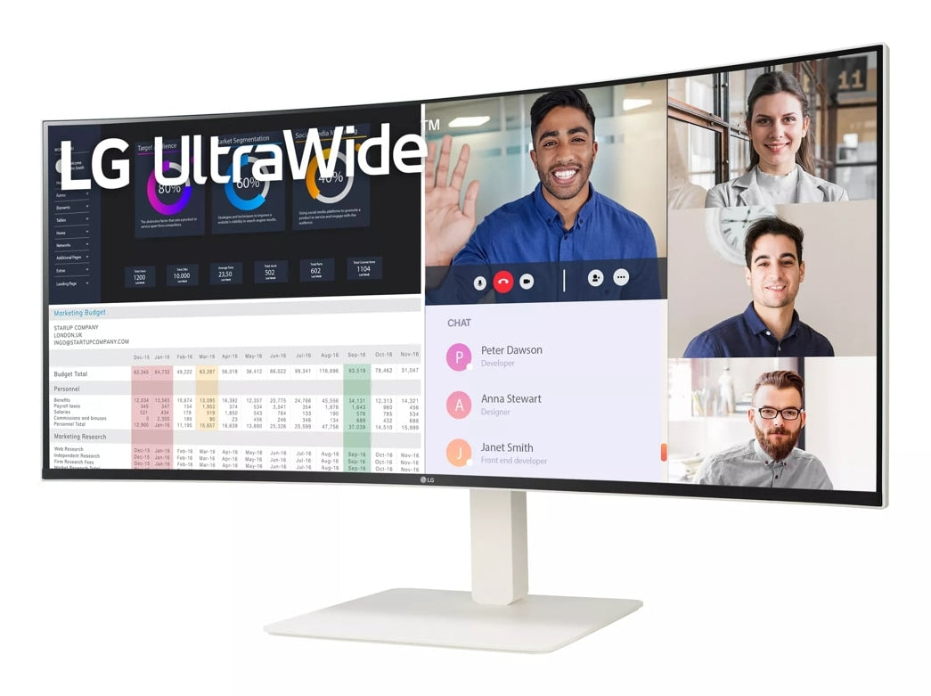 WR85C - 38 Zoll - Gebogen - Ultrabreiter Quad HD+ Nano IPS LED Monitor - 3840x1600 - Weiß - HAS / RJ45 / USB-C 38WR85QC-W.AEU