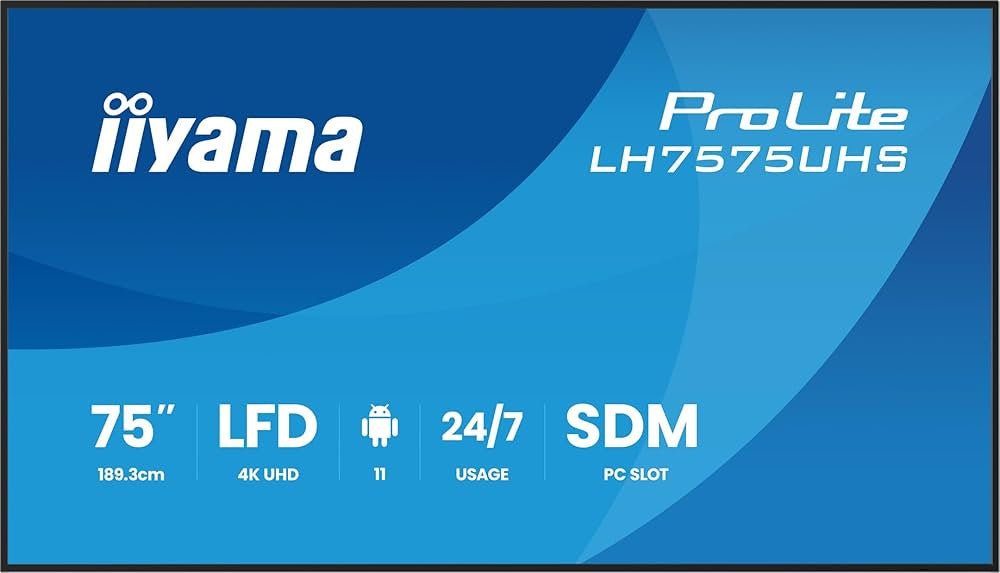 IIYAMA Digitaal signage - scherm 75" 3840x2160 UHD IPS Haze 25% 500 LH7575UHS - B2AG - Compridis