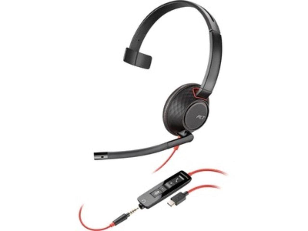Poly Blackwire 5210 Headset, kabelgebunden, Kopfbügel, für Anrufe/Musik, USB Typ A, Schwarz/Rot 207577 - 03 - Compridis