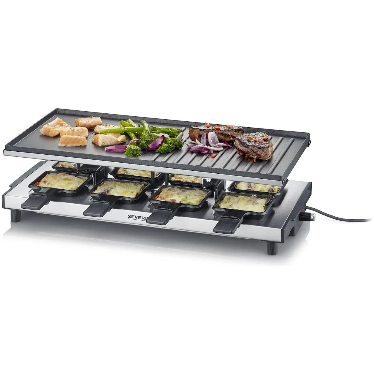 Severin Raclette-Grill mit Antihaft-Kontrollleuchte, 8 Pfännchen RG2375