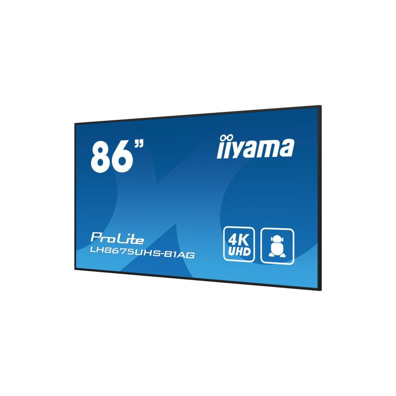 iiyama LH8675UHS-B1AG Signage-Display Digital Signage Flachbildschirm 2,17 m (85.6") LCD WLAN 500 cd/m² 4K Ultra HD Schwarz Eingebauter Prozessor Android 11 24/7 LH8675UHS-B1AG