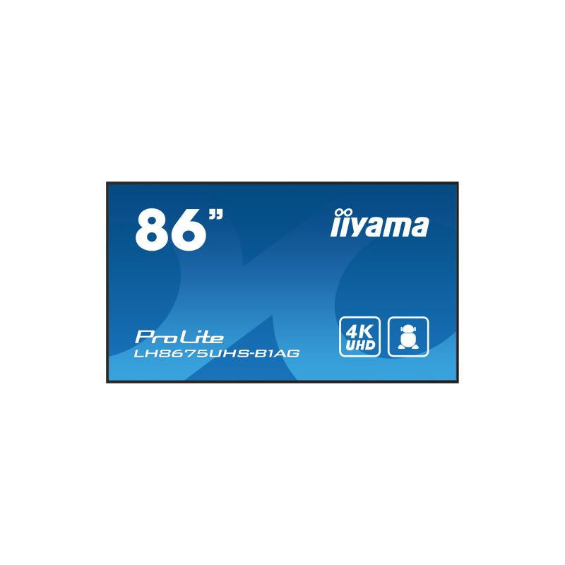 iiyama LH8675UHS-B1AG Signage-Display Digital Signage Flachbildschirm 2,17 m (85.6") LCD WLAN 500 cd/m² 4K Ultra HD Schwarz Eingebauter Prozessor Android 11 24/7 LH8675UHS-B1AG