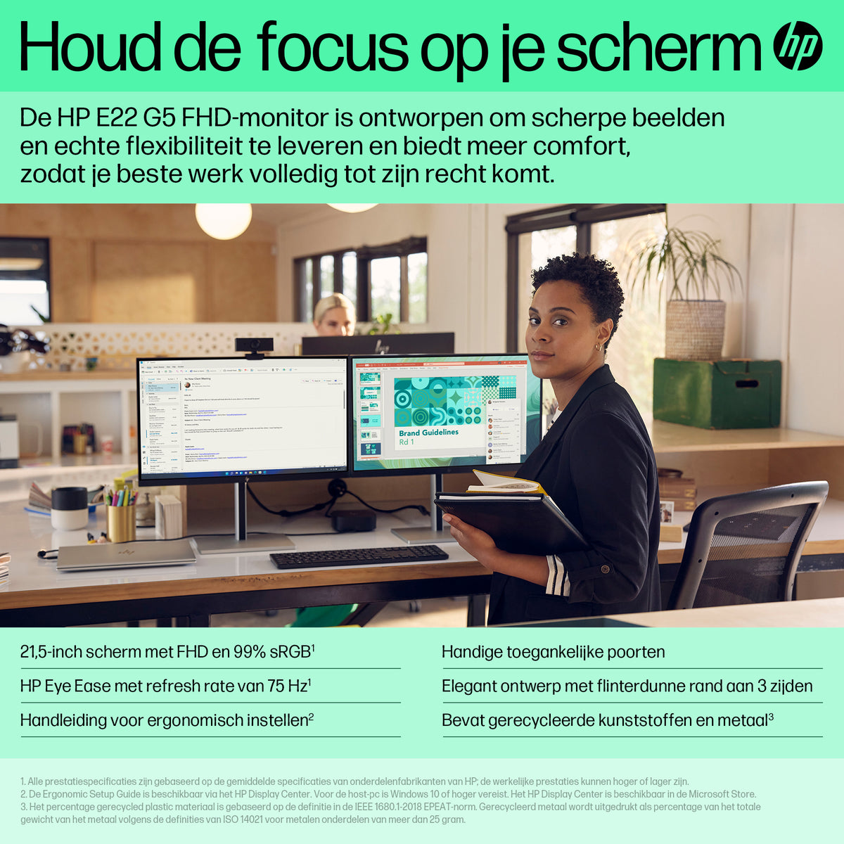 HP E22 G5 6N4E8AA 21,5″ FHD IPS 75 Hz Monitor – Schwarz/Silber