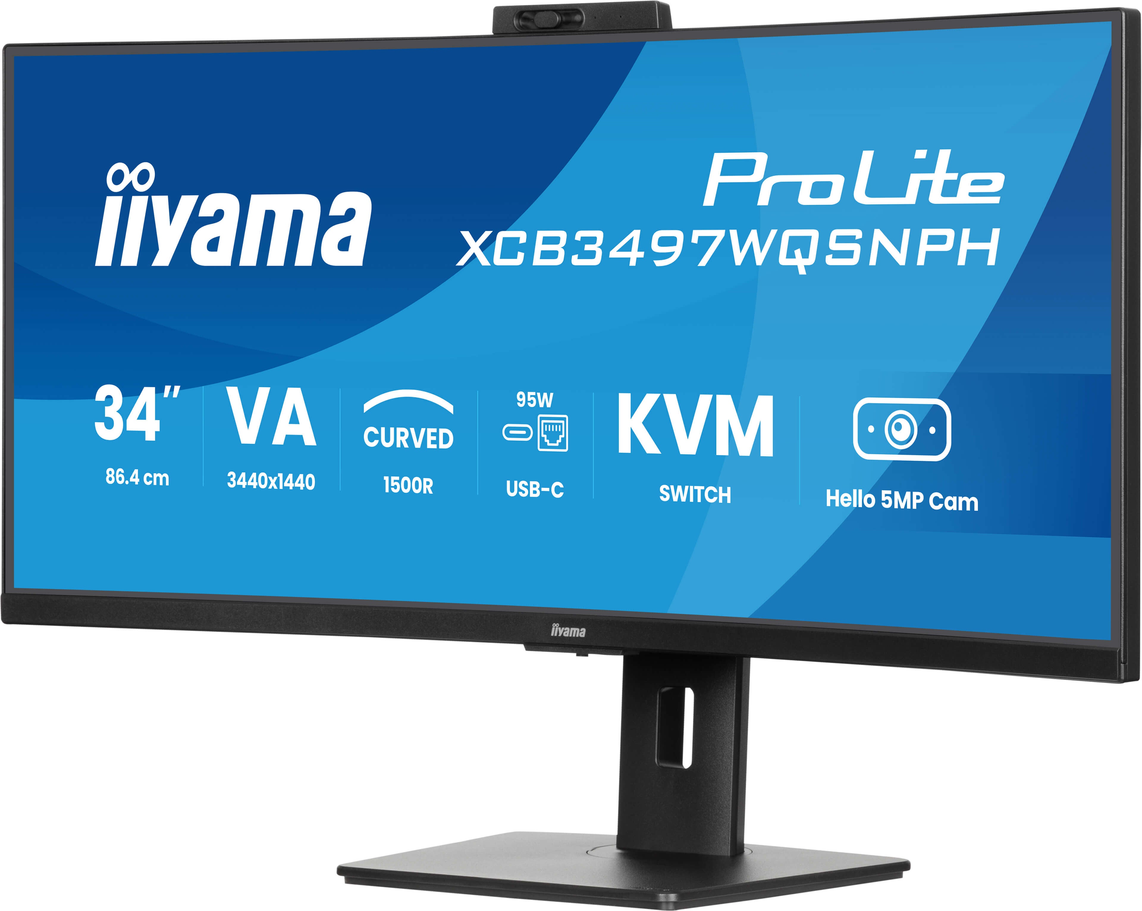 ProLite 34 Zoll Curved - UltraWide Quad HD VA LED Monitor - 3440x1440 - USB-C Dock - KVM Switch - Windows Hello Kamera - HAS / RJ45
