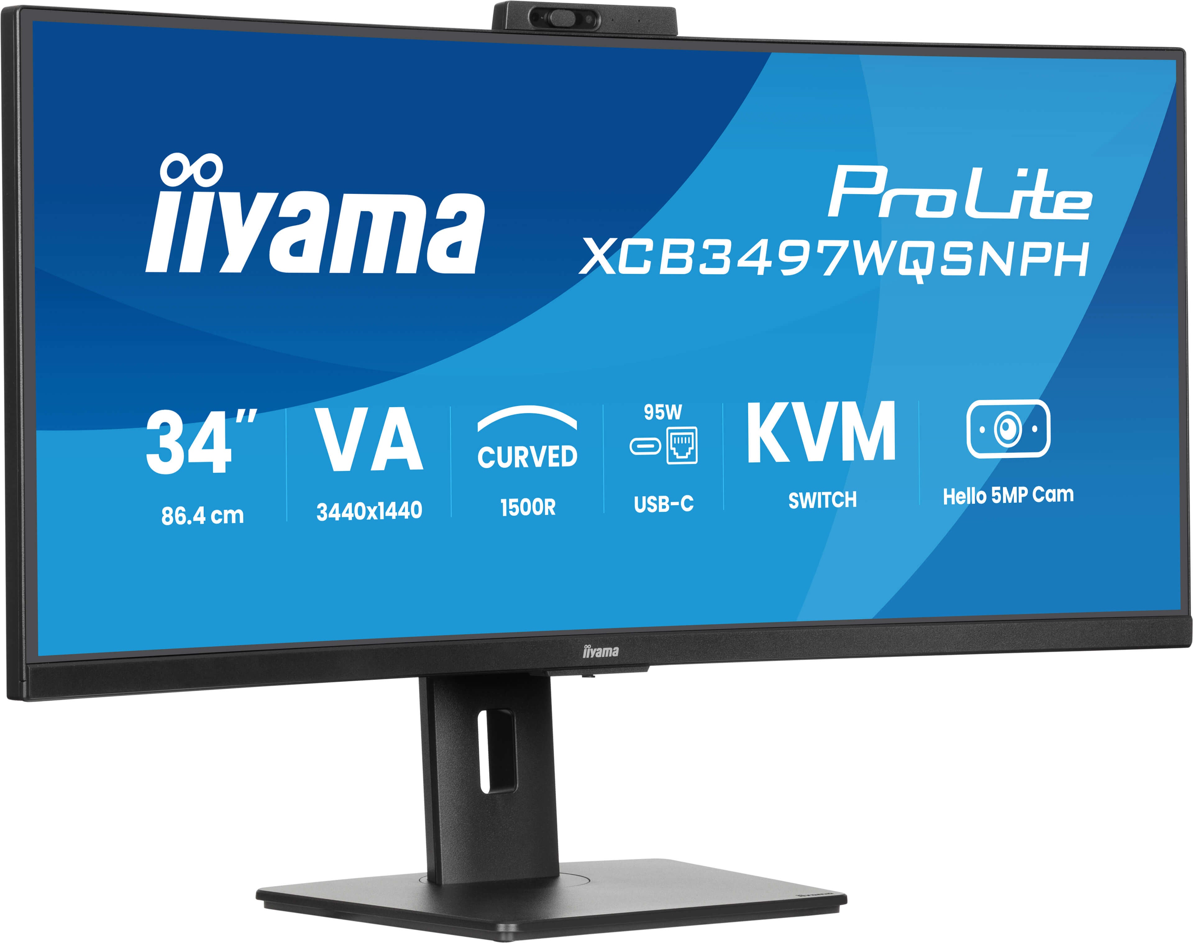 ProLite 34 Zoll Curved - UltraWide Quad HD VA LED Monitor - 3440x1440 - USB-C Dock - KVM Switch - Windows Hello Kamera - HAS / RJ45