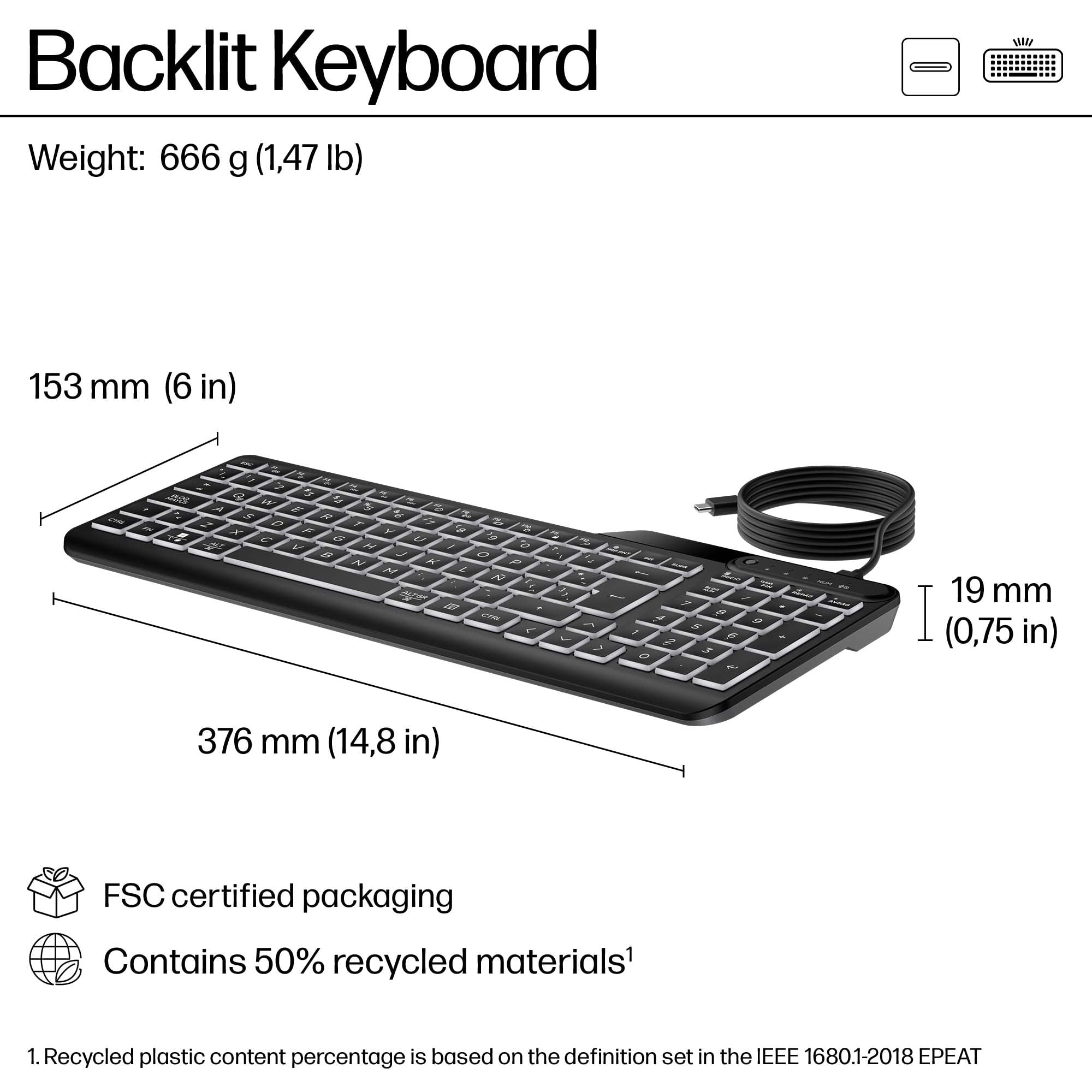 HP 400 Kabelgebundene Tastatur mit Hintergrundbeleuchtung