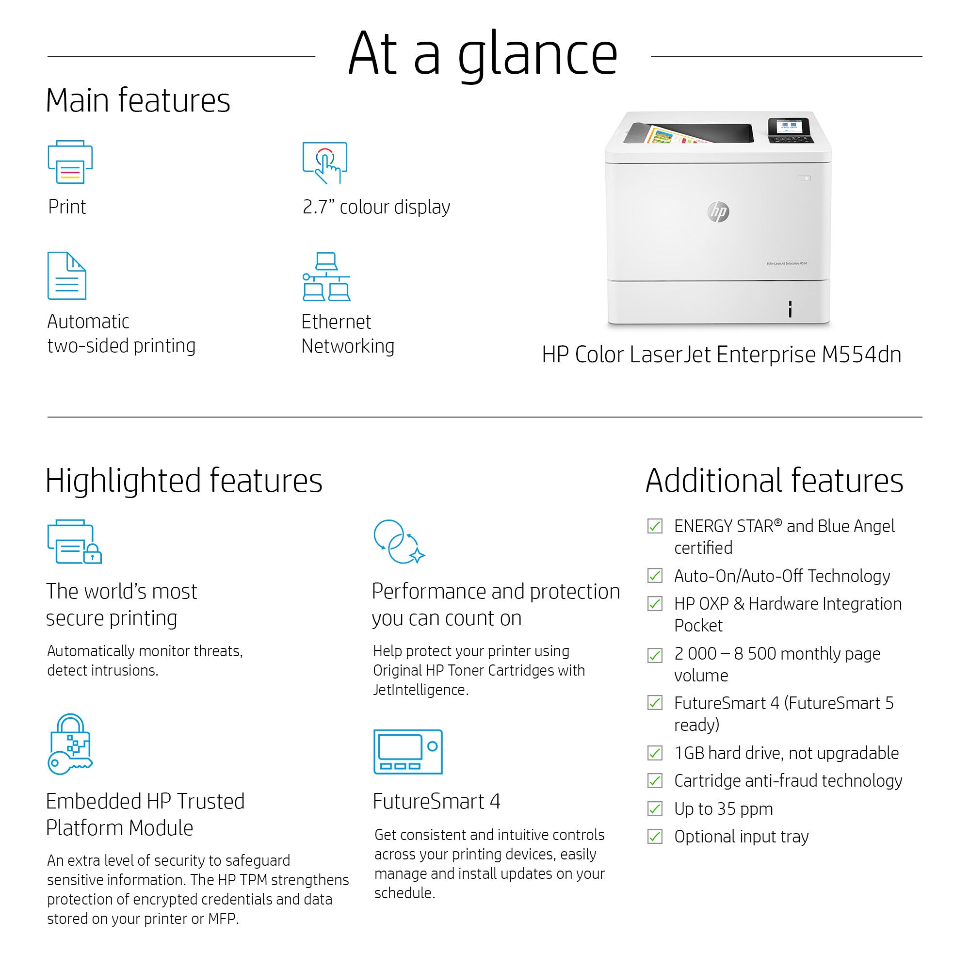 HP Color LaserJet Enterprise LaserJet Enterprise M554dn Farbe Drucker, Nur Ethernet; Duplex