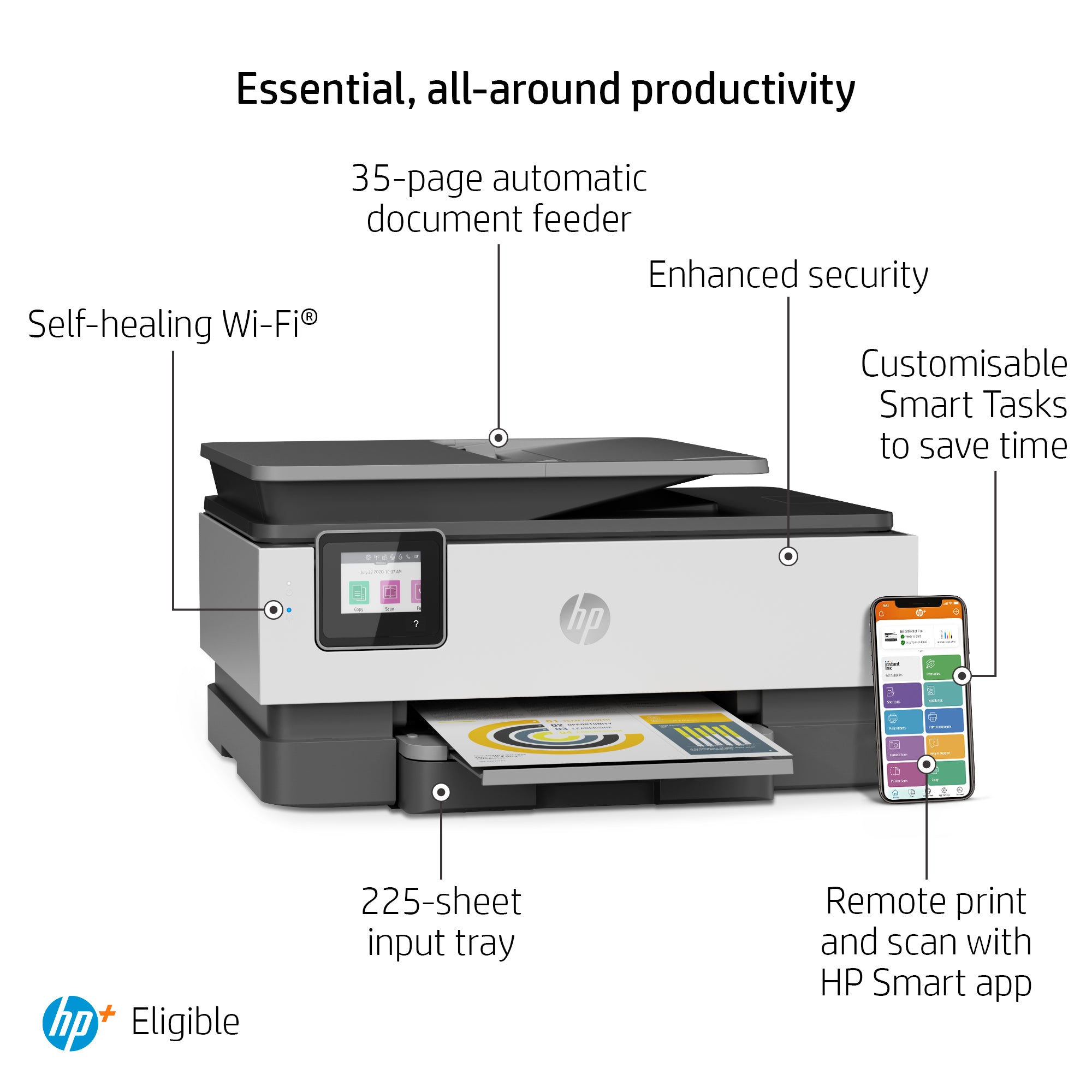 HP OfficeJet Pro 8024e Wireless All-in-One Farbe Drucker, Instant Ink; Beidseitiger Druck 229W8B#629