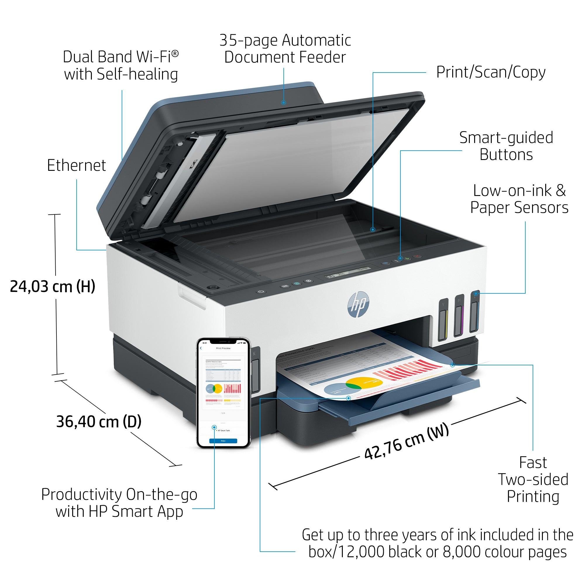 HP Smart Tank 7306 Wireless All-in-One Farbe Drucker, Beidseitiger Druck; Kopierer, Scanner 28B76A