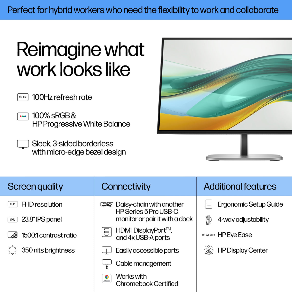 HP Series 5 Pro 524pf 23,8″ FHD-IPS-Monitor – 100 Hz, USB-Hub, Jet Schwarz
