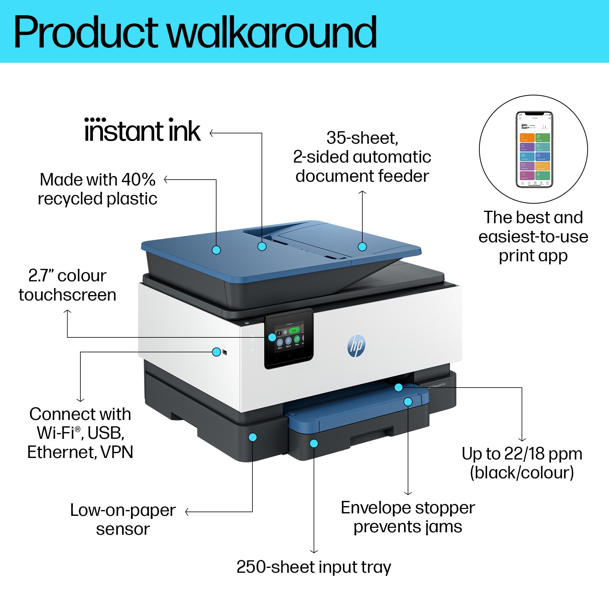 HP OfficeJet Pro 9125e Wireless All-in-One Color Printer, Instant Ink; Two-sided printing 403X5B#687