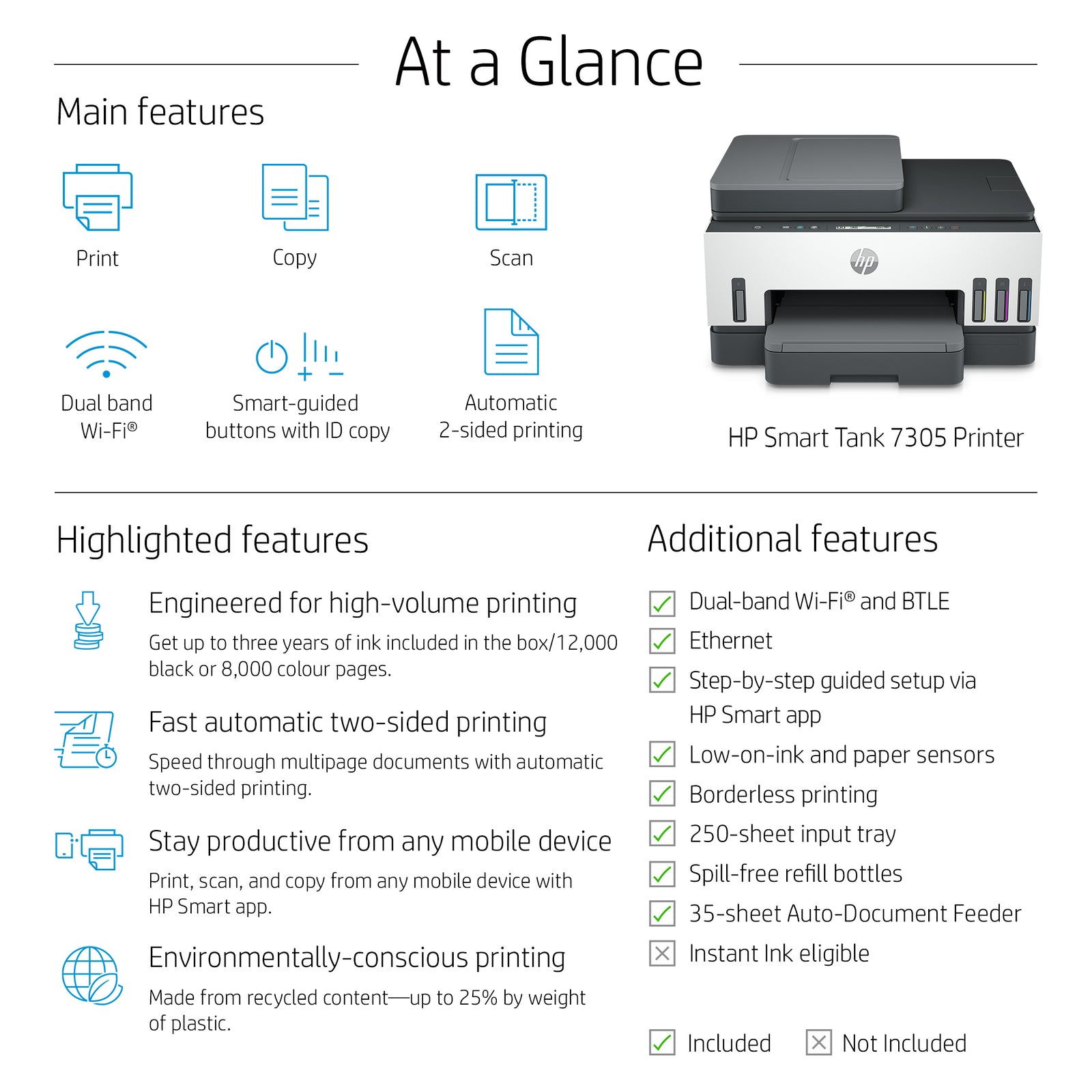HP Smart Tank 7305 All-in-One Drucker mit kabelloser Konnektivität
