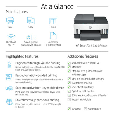 HP Smart Tank 7305 All-in-One Drucker mit kabelloser Konnektivität
