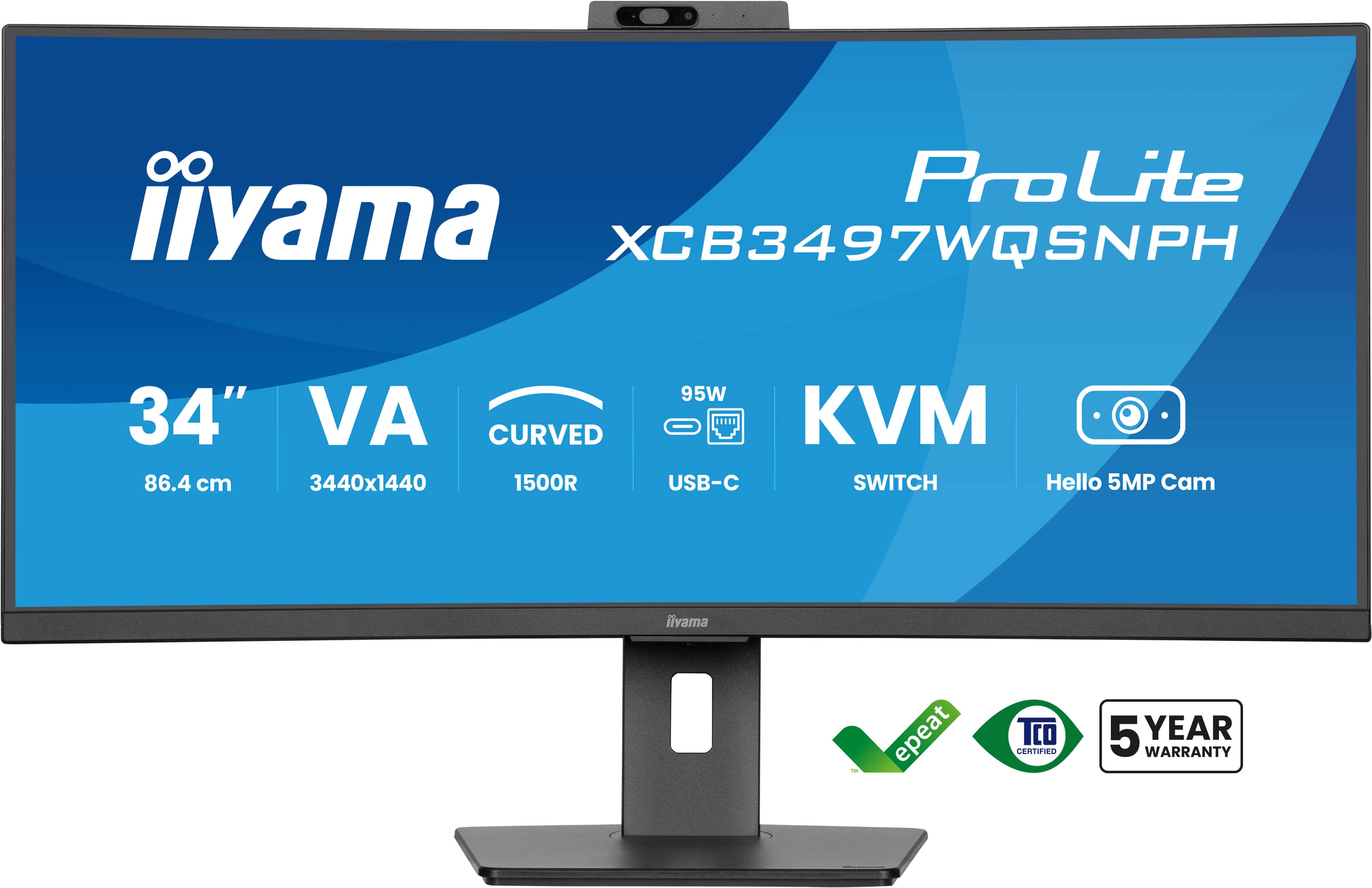 ProLite 34 Zoll Curved - UltraWide Quad HD VA LED Monitor - 3440x1440 - USB-C Dock - KVM Switch - Windows Hello Kamera - HAS / RJ45