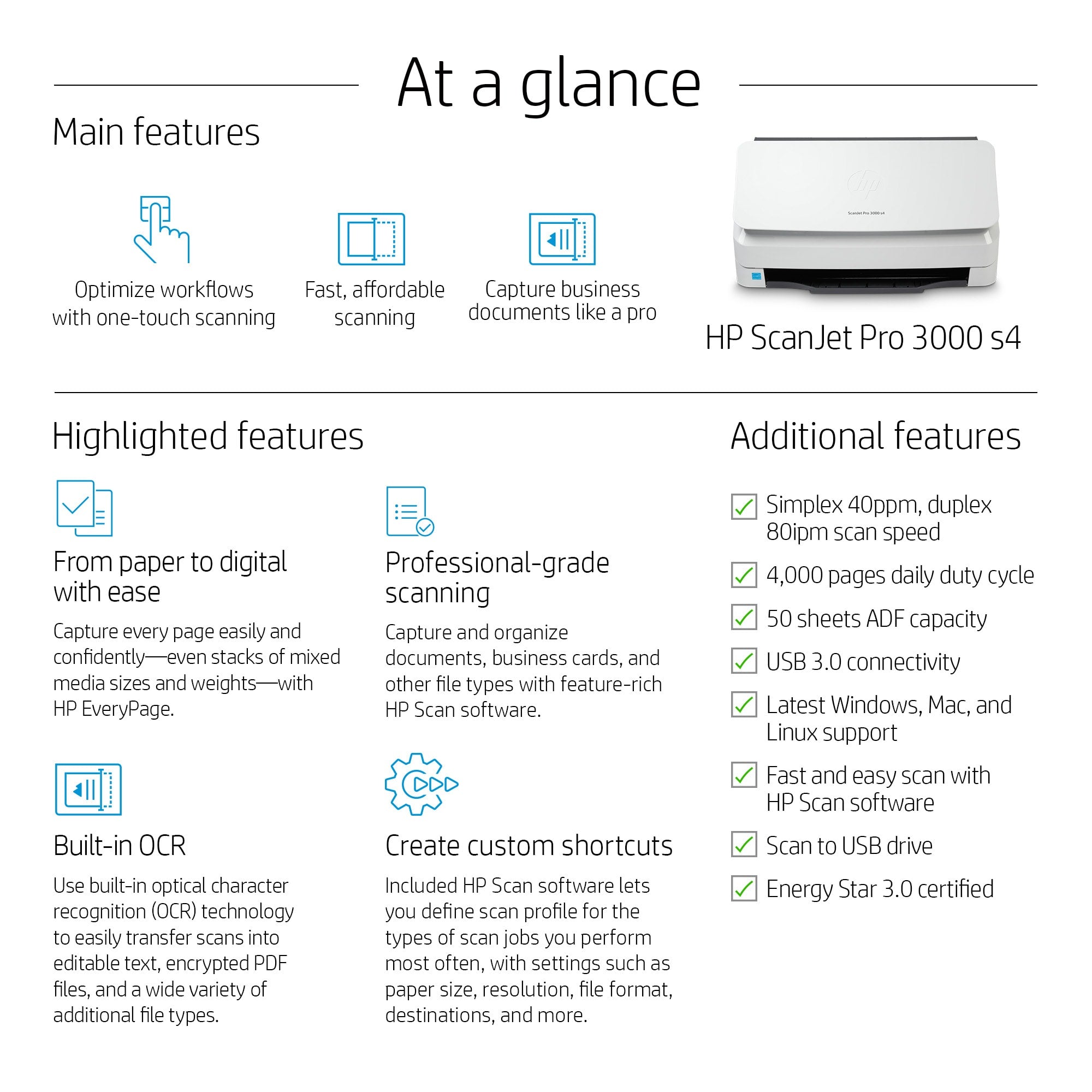 HP Scanjet Pro 3000 s4 Scanner mit Vorlageneinzug 600 x 600 DPI A4 Schwarz, Weiß