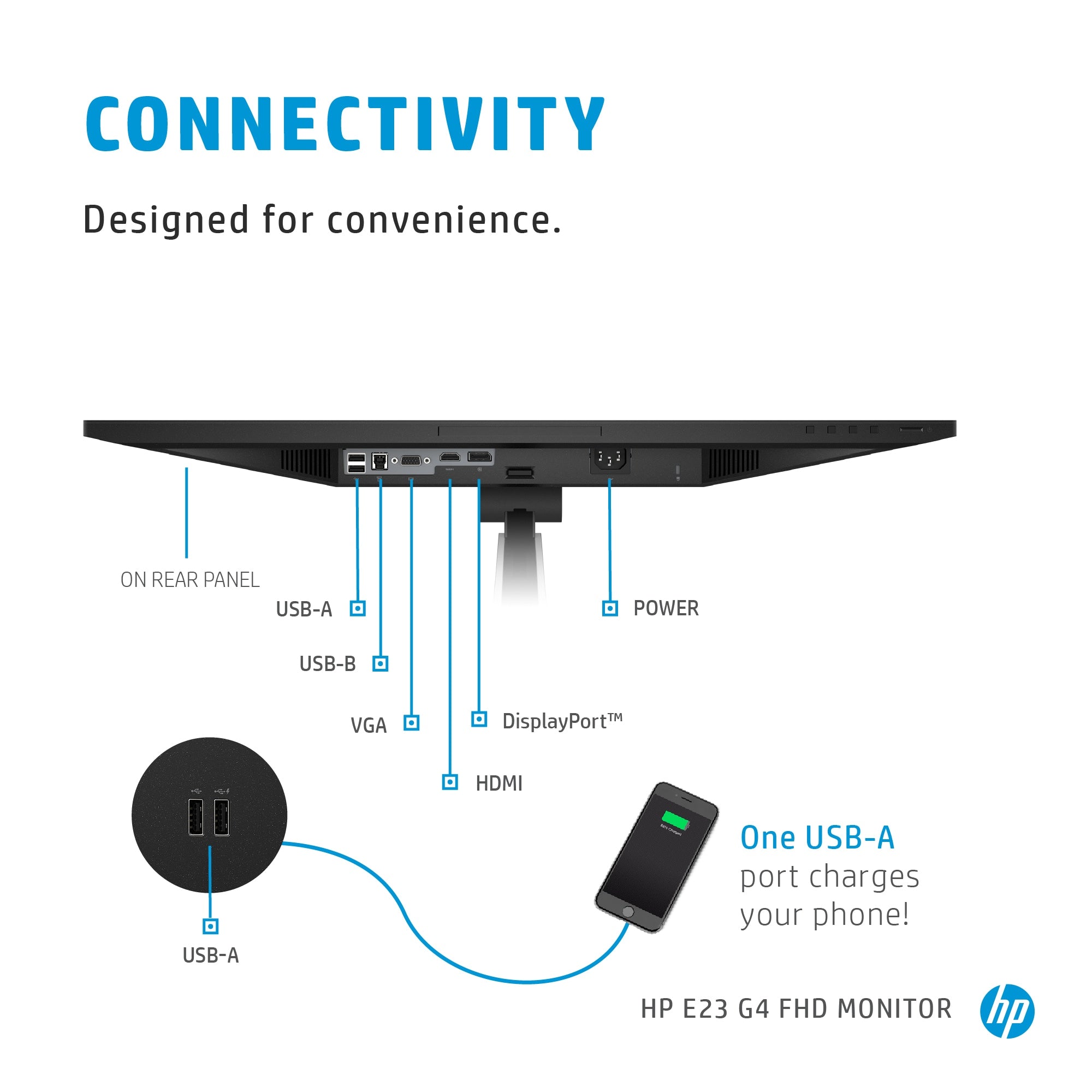 HP E-Serie E23 G4 FHD Monitor Computer Monitor 58,4 cm (23 ") 1920 x 1080 Pixel Full HD LCD Schwarz, Silber