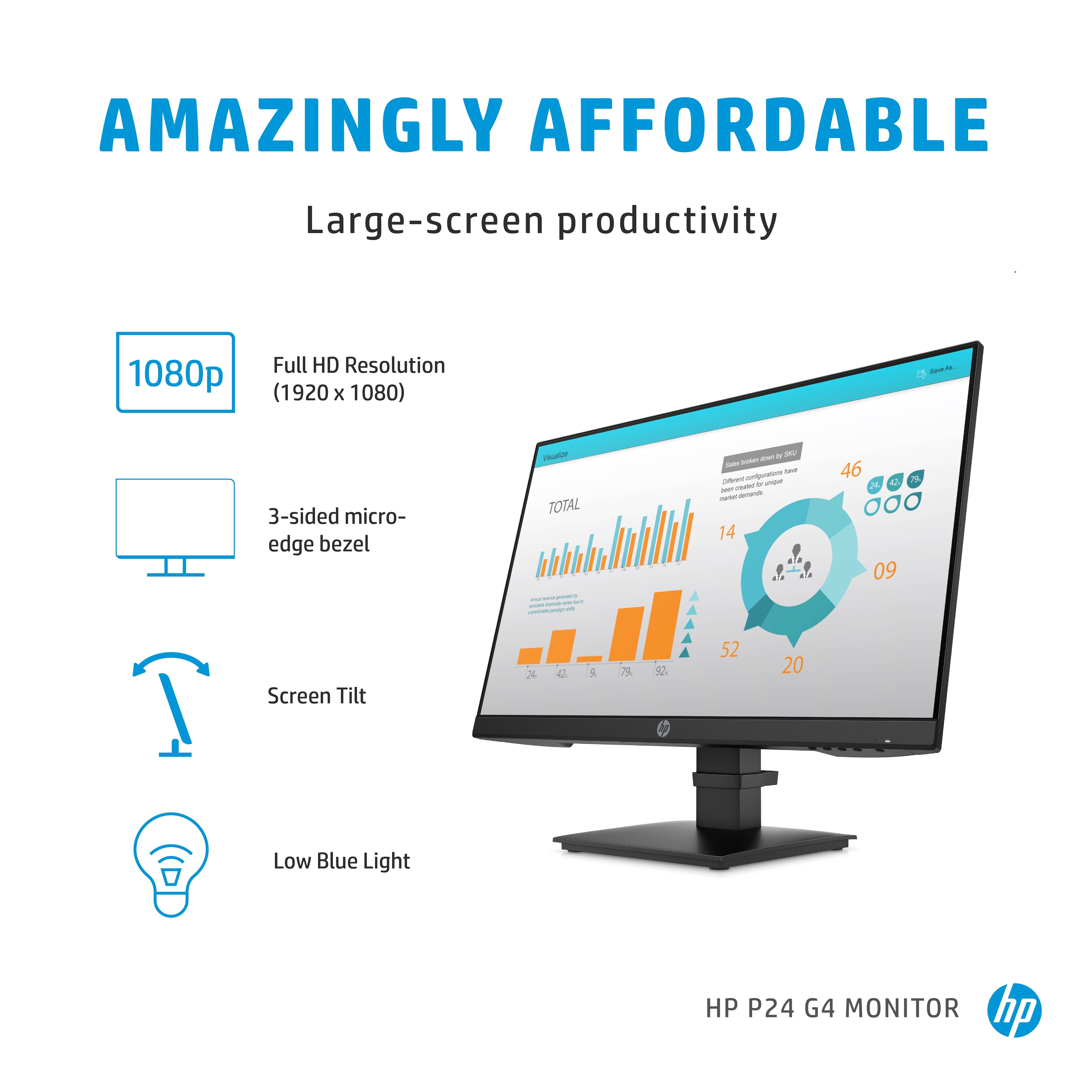 HP P24 G4 60,5 cm (23,8 Zoll, 1920 x 1080 Pixel Full HD-Monitor 1A7E5AA#ABB