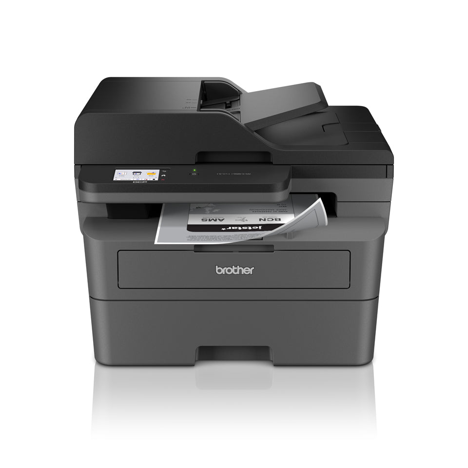 Kompakter A4 Schwarzweiß-Laserdrucker All-in-One mit Duplexdruck und drahtloser Netzwerkverbindung zum schnellen und sicheren Drucken von Dokumenten mit bis zu 34 Seiten pro Minute.