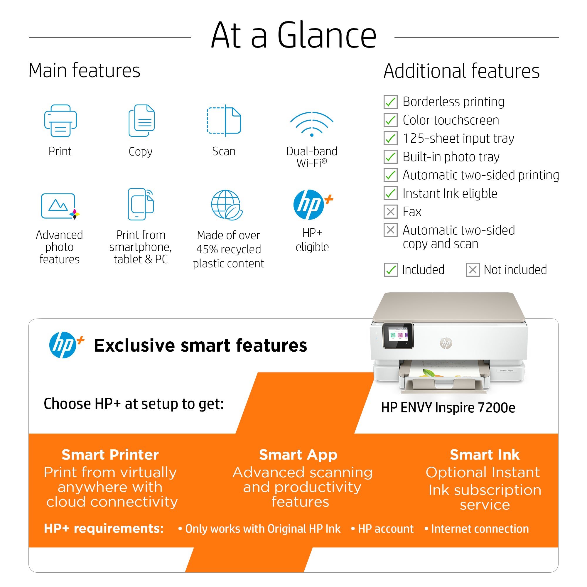 HP ENVY Inspire 7224e Wireless All-in-One Farbe Drucker, Instant Ink; Kopierer, Scanner