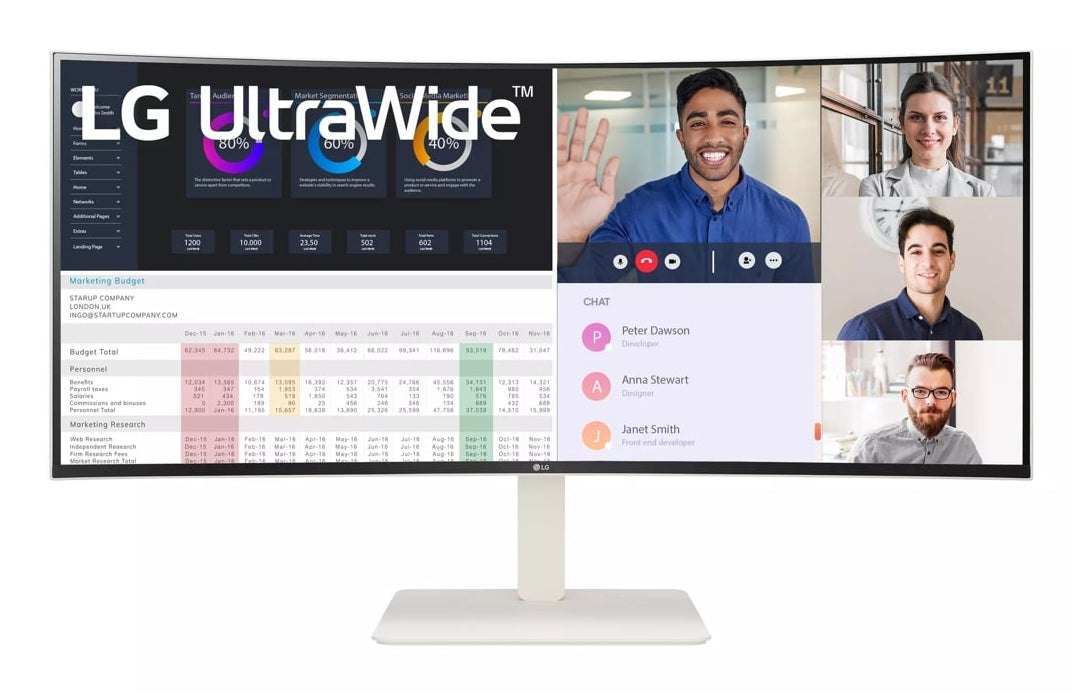 WR85C - 38 Zoll - Gebogen - Ultrawide Quad HD+ Nano IPS LED Monitor - 3840x1600 - Weiß - HAS / RJ45 / USB-C