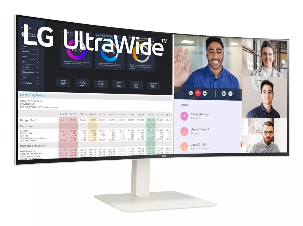 WR85C - 38 Zoll - Gebogen - Ultrawide Quad HD+ Nano IPS LED Monitor - 3840x1600 - Weiß - HAS / RJ45 / USB-C