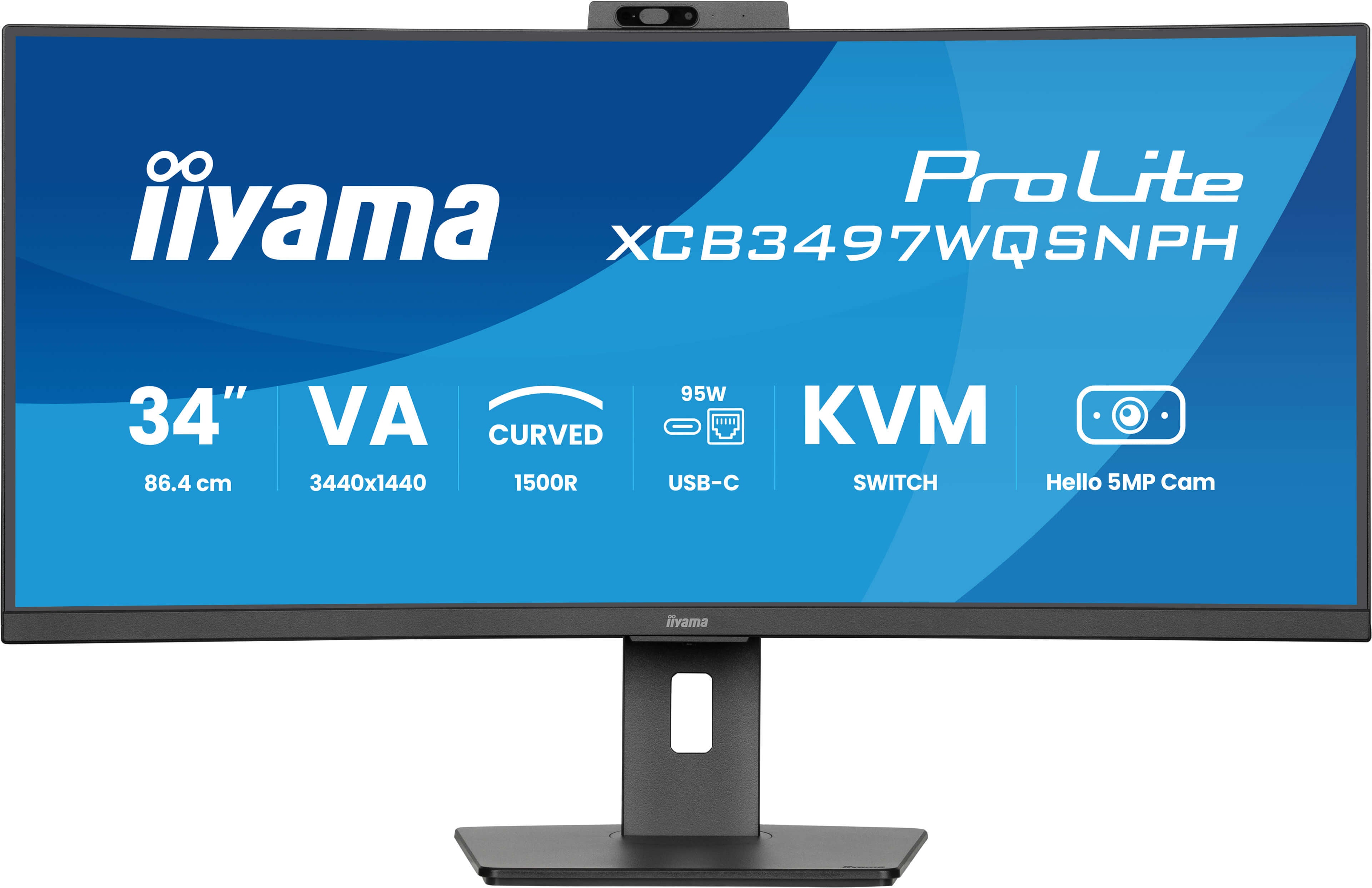 ProLite 34 Zoll Curved - UltraWide Quad HD VA LED Monitor - 3440x1440 - USB-C Dock - KVM Switch - Windows Hello Kamera - HAS / RJ45