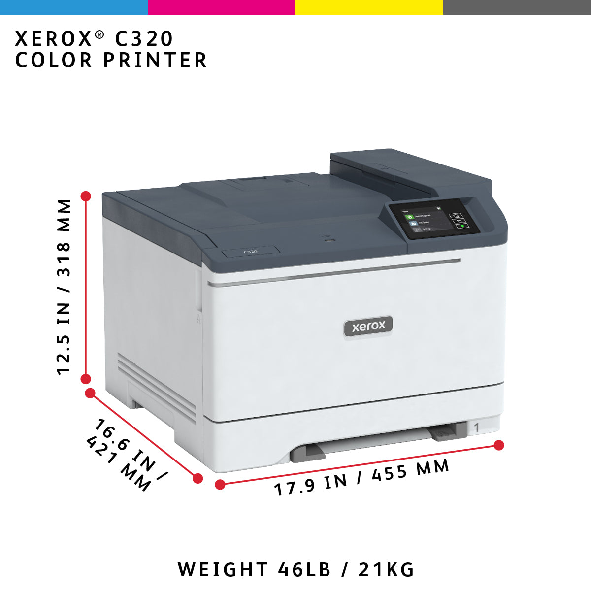 Xerox C320 A4 33 ppm kabelloser Duplexdrucker PS3 PCL5e6/6 2 Fächer insgesamt 251 Blatt