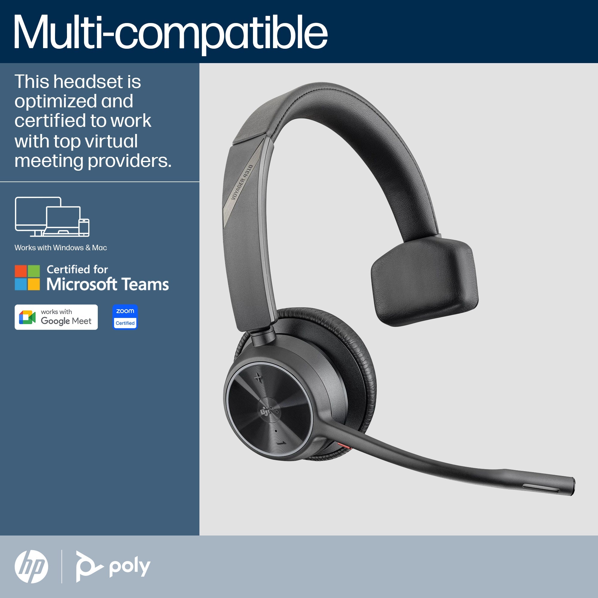HP Poly Voyager 4310-M Microsoft Teams Certified USB-C Headset + BT700 dongle + oplaadstatief 77Y97AA - Compridis