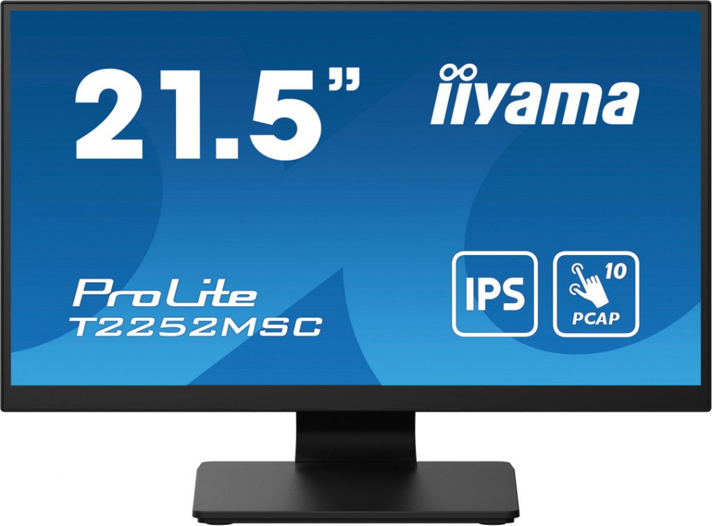iiyama ProLite 21.5" (54.5 cm) PCAP 10-Punkt Multi-Touch-Monitor mit Edge-to-Edge Glas Design, IPS-Panel-Technologie und Anti-Fingerprint-Beschichtung T2252MSC-B2