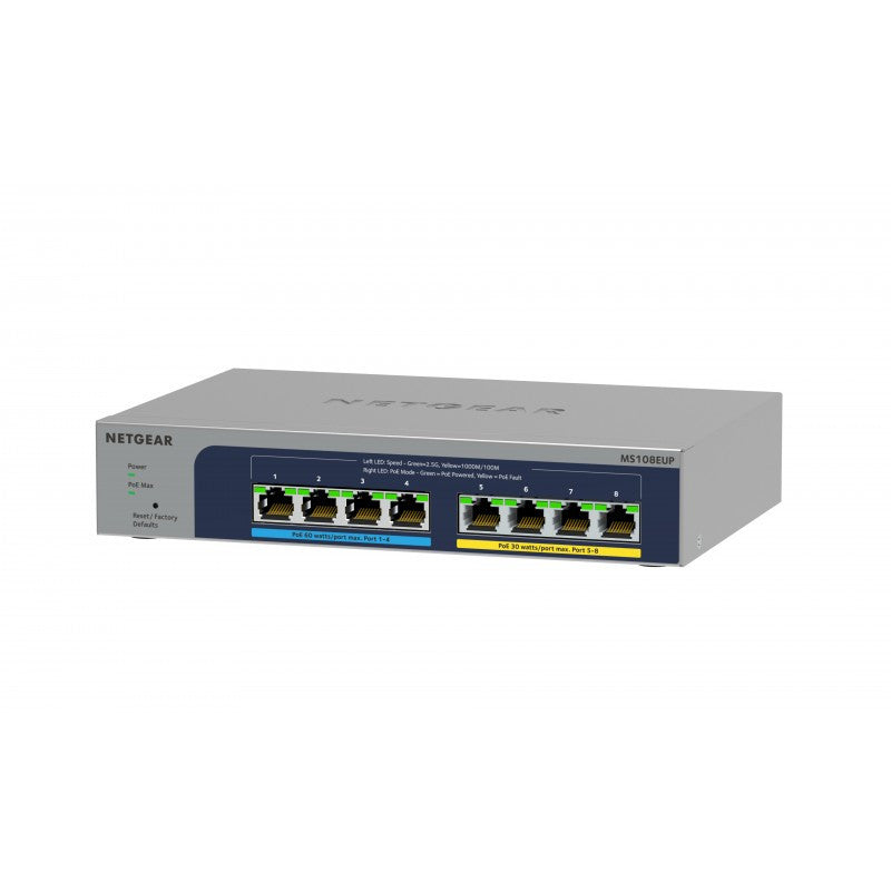 NETGEAR MS108TUP Unmanaged L2 2.5G Ethernet (100/1000/2500) Power over Ethernet (PoE) Grey MS108TUP-100EUS