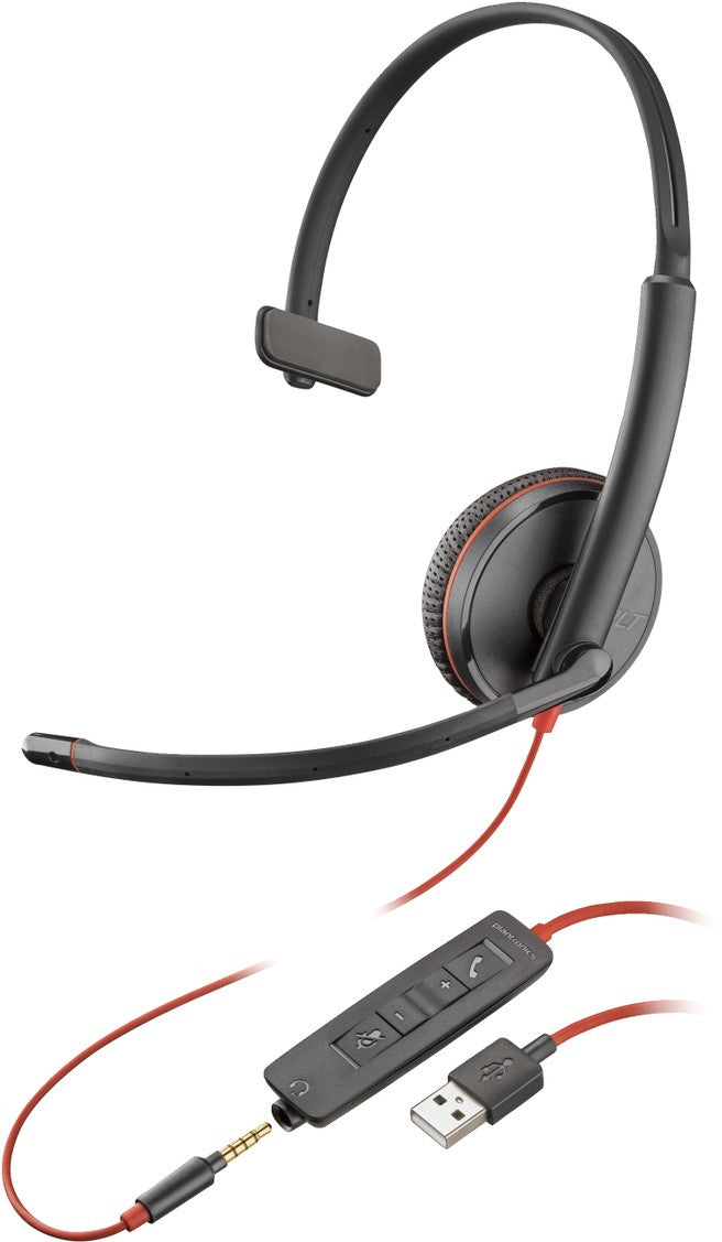 Poly Blackwire 3215 Kopfhörer Kabelgebunden Kopfband Büro/Callcenter USB Typ-A Schwarz, Rot