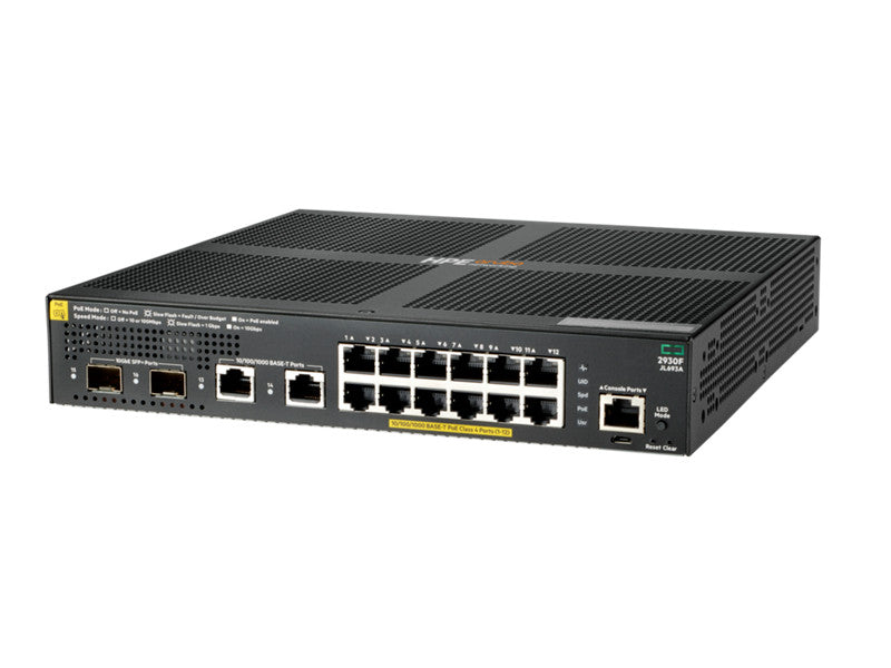 HPE Aruba 2930F 12G PoE+ 2G/2SFP+ Managed L3 Gigabit Ethernet (10/100/1000) Power over Ethernet (PoE) 1U Schwarz 