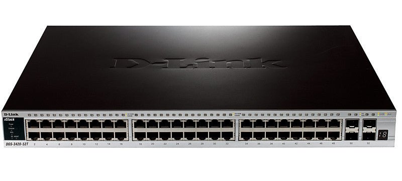 D-Link 48-Port 10/100/1000 Mbps Netzwerk-Switch, Managed L2, Schwarz, DGS-3420-52T - Compridis